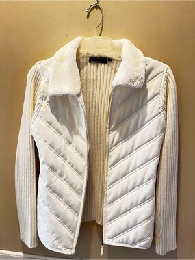 Cream Quilted Puffer Jacket with Sherpa Collar